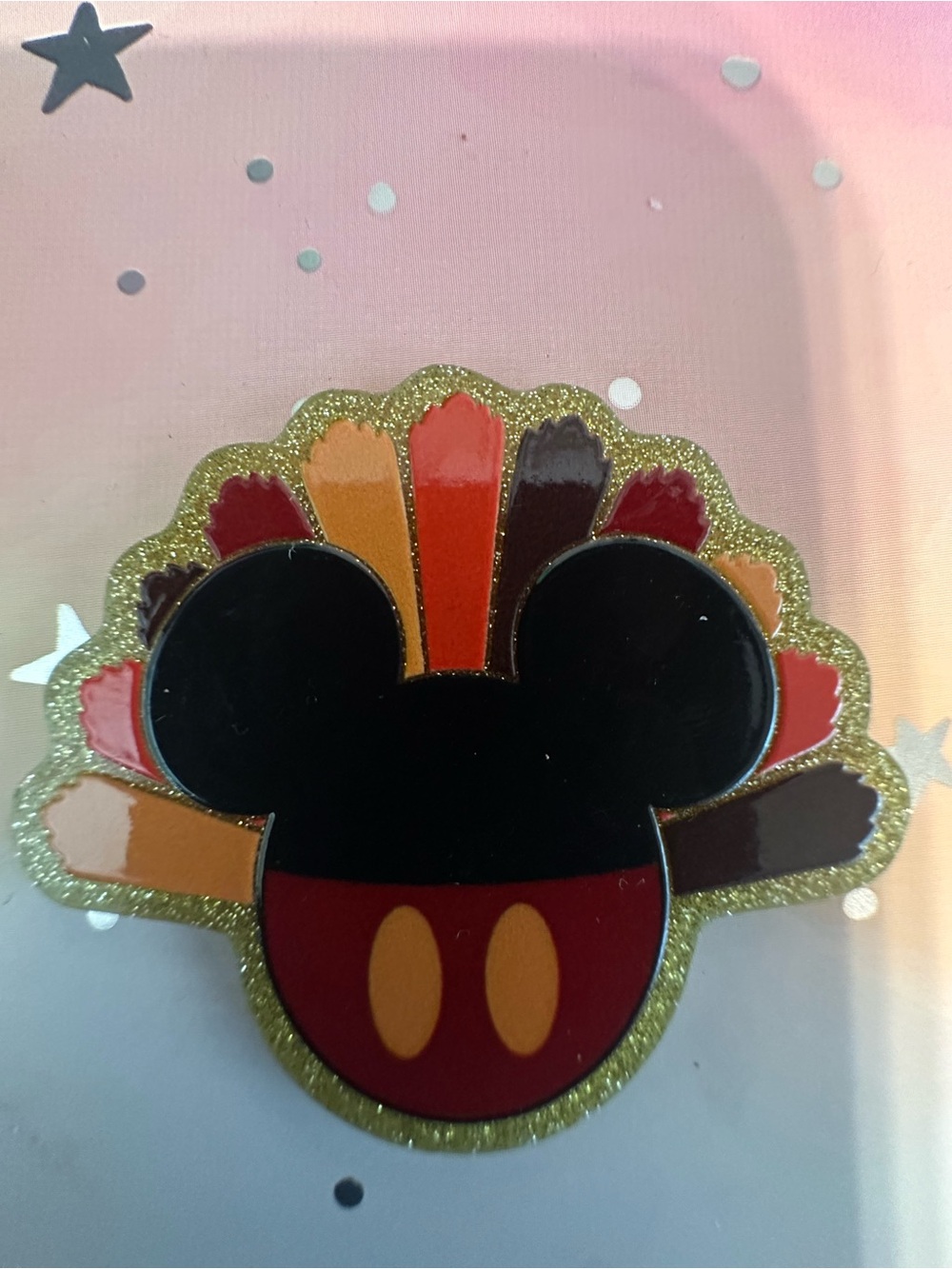 Black & Red Cartoon Character Enamel Pin with Gold Trim